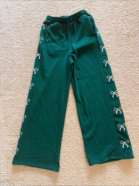 As Revival Pants - Women’s Dark Green Wide-Leg Track Pants with Side Bow Detail